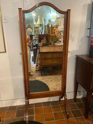Antique Edwardian Mahogany Inlaid Cheval Mirror