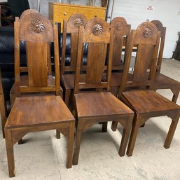 Set Of  Eight Arts & Crafts Wooden Chairs With Medallion Backs