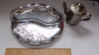 Vintage Aluminum Tray (Approx 11') & Oneida (18/8) Stainless Steel Pitcher (Approx 5')