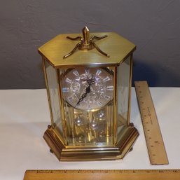 Working (Needs New C-Cell) Kundo-Kieninger Obergfell Gold Tone Mantle Clock In Case, Made In West Germany