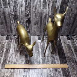 Two Solid Brass Deer Statues, Total Weight Approx. 6 Lbs.
