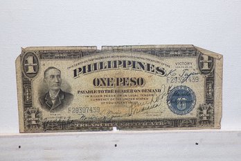 1944 Philippines Commonwealth One Peso Treasury Certificate Issued During WWII