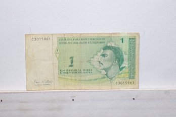 1 Convertible Marka (KM) Banknote, Bosnia And Herzegovina, Issued 1998