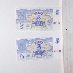 (2) 1992 Latvia 5 Rubli (Crisp Uncirculated)