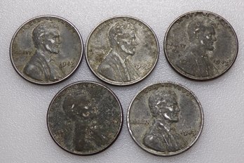 (5) 1943 Steel Wheat Cents (Not Searched)