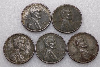 (5) 1943 Steel Wheat Cents (Not Searched)