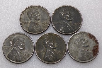 (5) 1943 Steel Wheat Cents (Not Searched)