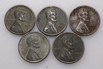 (5) 1943 Steel Wheat Cents (Not Searched)