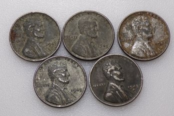 (5) 1943 Steel Wheat Cents (Not Searched)