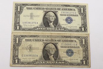 (Two) $1 Silver Certificates, 1957 A & B (One Dollar Blue Seal)