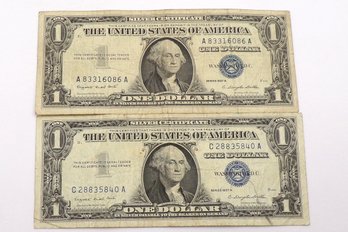 (Two) $1 Silver Certificates, 1957 A (One Dollar Blue Seal)