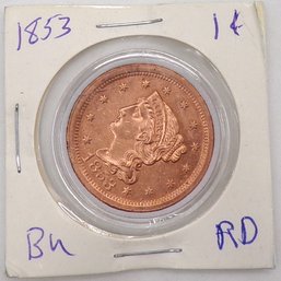 Beautiful 1853 Large Cent (GEM BU RED) MS65  (Almost TOP Pop)