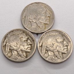 (3) Buffalo Nickels 1935, 1937 & 1937-D