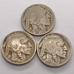 (3) Buffalo Nickels 1935, 1936 & 1937