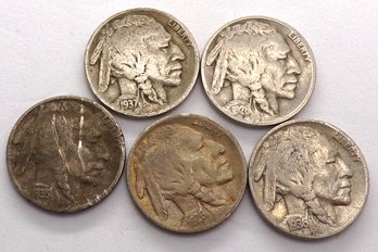 (5) Buffalo Nickels 1926, 1928, 1935, 1936 & 1937