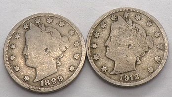 (2) Liberty Head V Nickels 1899 & 1912-D
