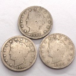 (3) Liberty Head V Nickels 1900, 1907 & 1908