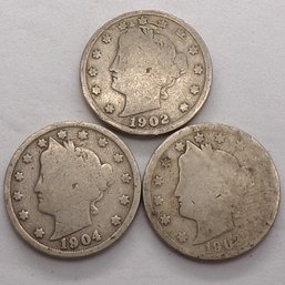 (3) Liberty Head V Nickels 1902, 1903 & 1904