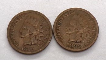 (2) Indian Head Cents 1882 & 1883 (Better Dates)