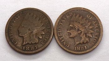 (2) Indian Head Cents 1881 & 1887 (Better Dates)