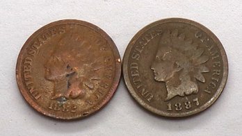 (2) Indian Head Cents 1882 & 1887 (Better Dates)