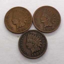 (3) Indian Head Cents 1901, 1902, 1906