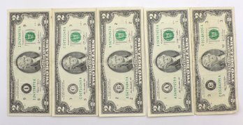 (5) Two Dollar Federal Reserve Notes ($10 Face Value)
