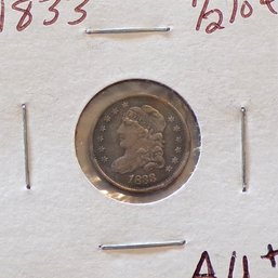 Beautiful (Closely Uncirculated) 1833 Capped Bust Silver Half Dime Extra Fine