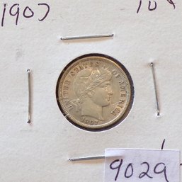 Beautiful 1907 Barber Silver Dime (Closely Uncirculated)
