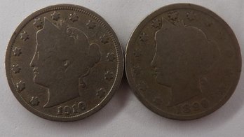 (2) Liberty Head V Nickels 1899, 1910