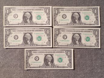 (5) Five Consecutive Serial Number 1988-A $1 Federal Reserve Notes Gem Crisp Uncirculated