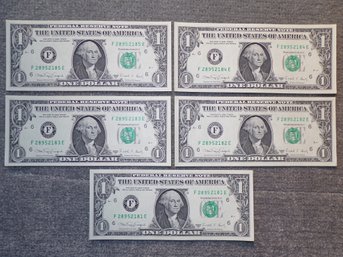 (5) Five Consecutive Serial Number 1988-A $1 Federal Reserve Notes Gem Crisp Uncirculated