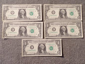(5) Five Consecutive Serial Number 1988-A $1 Federal Reserve Notes Gem Crisp Uncirculated