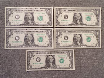(5) Five Consecutive Serial Number 1988-A $1 Federal Reserve Notes Gem Crisp Uncirculated