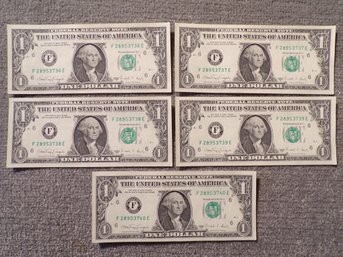 (5) Five Consecutive Serial Number 1988-A $1 Federal Reserve Notes Gem Crisp Uncirculated