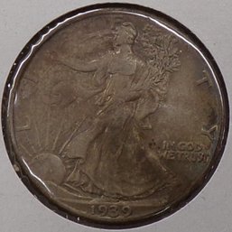Beautiful 1939 Walking Liberty Silver Half Dollar Uncirculated With Nice Toning
