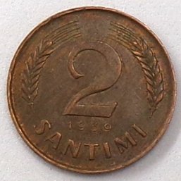 1939 Republic Of Latvia 2 Santimi (Scarce As Most Were Never Placed In Circulation)