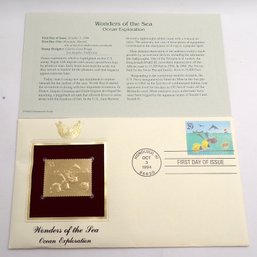 BU 22kt Gold Replica 29C Wonders Of The Sea 'Ocean Exploration' Stamp Enclosed In 1st Day Cover
