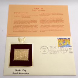 BU 22kt Gold Replica 32C Earth Day 'Beach Preservation' Stamp Enclosed In 1st Day Cover