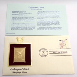 BU 22kt Gold Replica 29C Endangered Birds 'Whooping Crane' Stamp Enclosed In 1st Day Cover