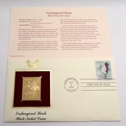 BU 22kt Gold Replica 29C Endangered Birds 'Black-Necked Crane' Stamp Enclosed In 1st Day Cover