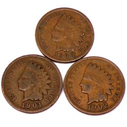 (3) Indian Head Cents 1900, 1901, 1902