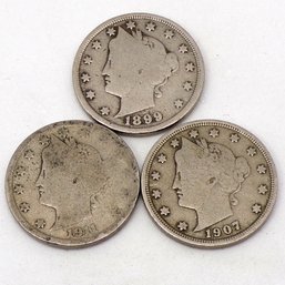 (3) Liberty Head V Nickels 1899, 1907 (Most Liberty) & 1911