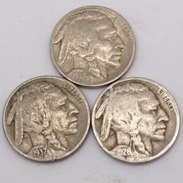 (3) Buffalo Nickels 1926, 1937 & 1937-D