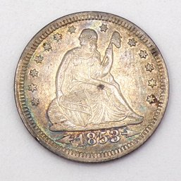 Beautiful W/Error 1853, 3 Over 4, Seated Liberty Silver Quarter Dollar (Type 2, Arrows & Rays) Closely Uncirc.