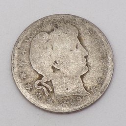 1909-D Barber Silver Quarter Dollar