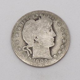 1906-D Barber Silver Quarter Dollar