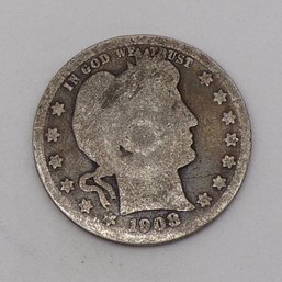 1908-O Barber Silver Quarter Dollar