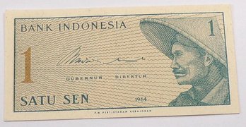 1964 Bank Of Indonesia 1 Satu Sen Banknote GEM Crisp Uncirculated