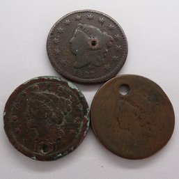 (3) Three Large Cents, All Have Imperfections